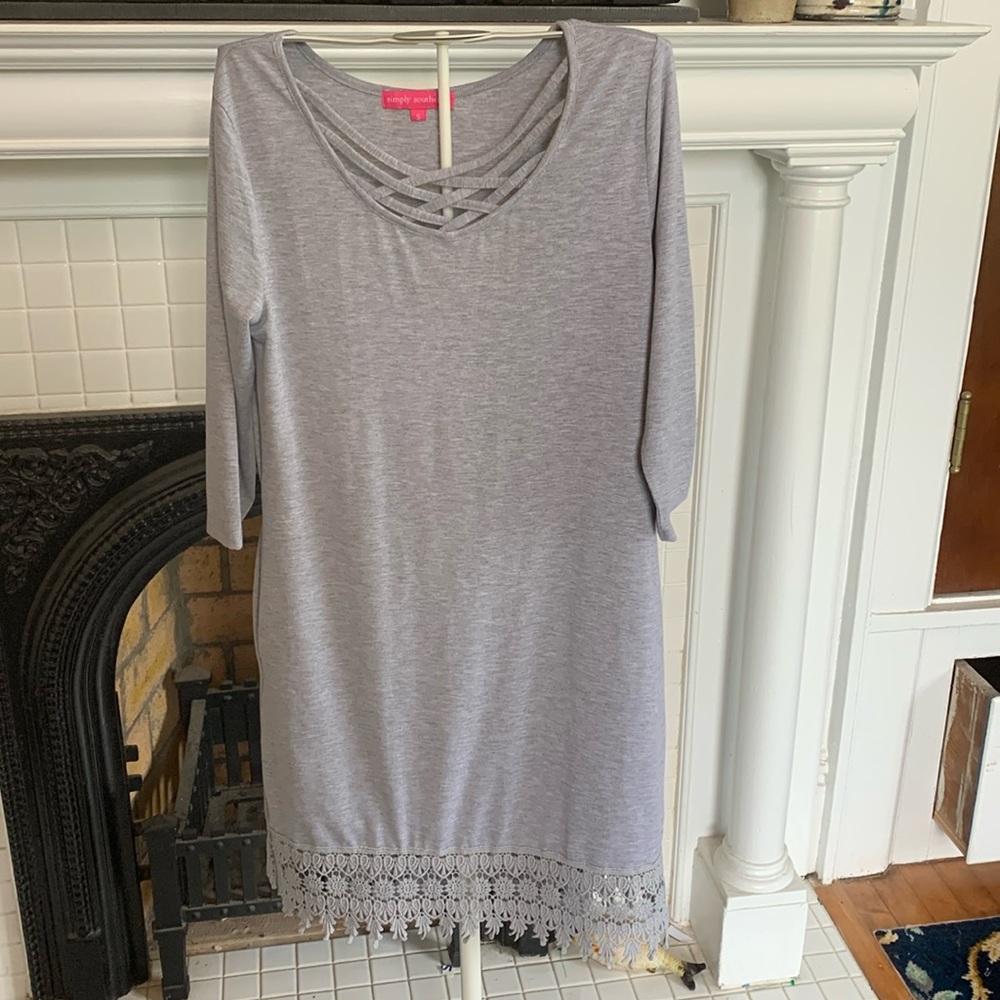Simply Southern rayon and spandex lace embellished jersey dress. Worn about 4x